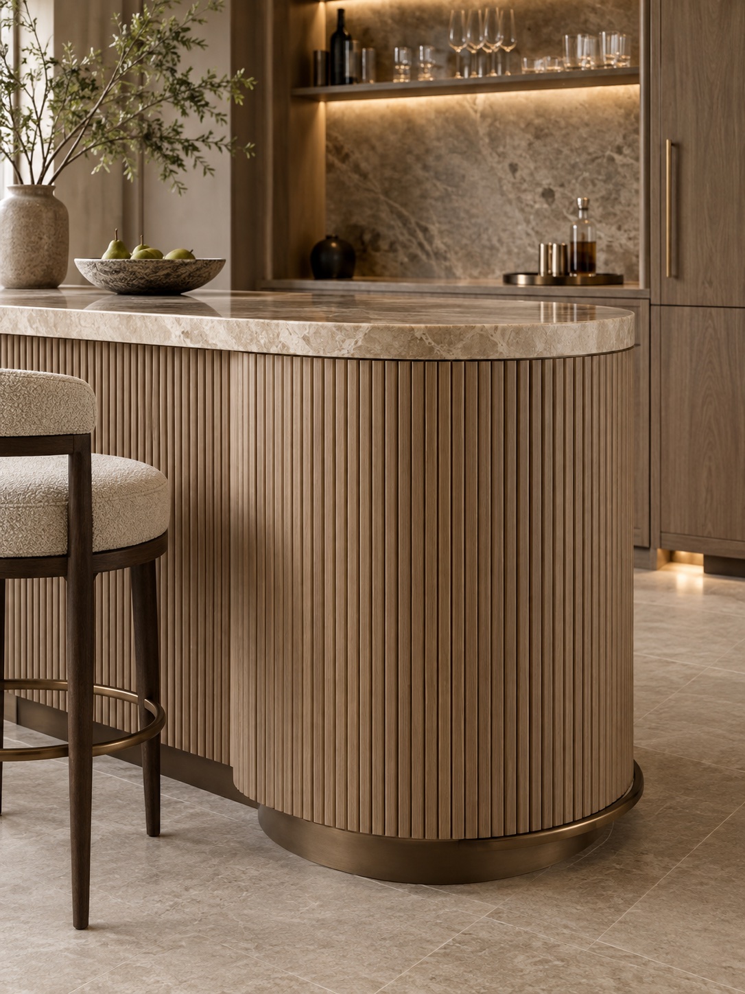 Curved or Fluted Door in Fully Custom cabinetry