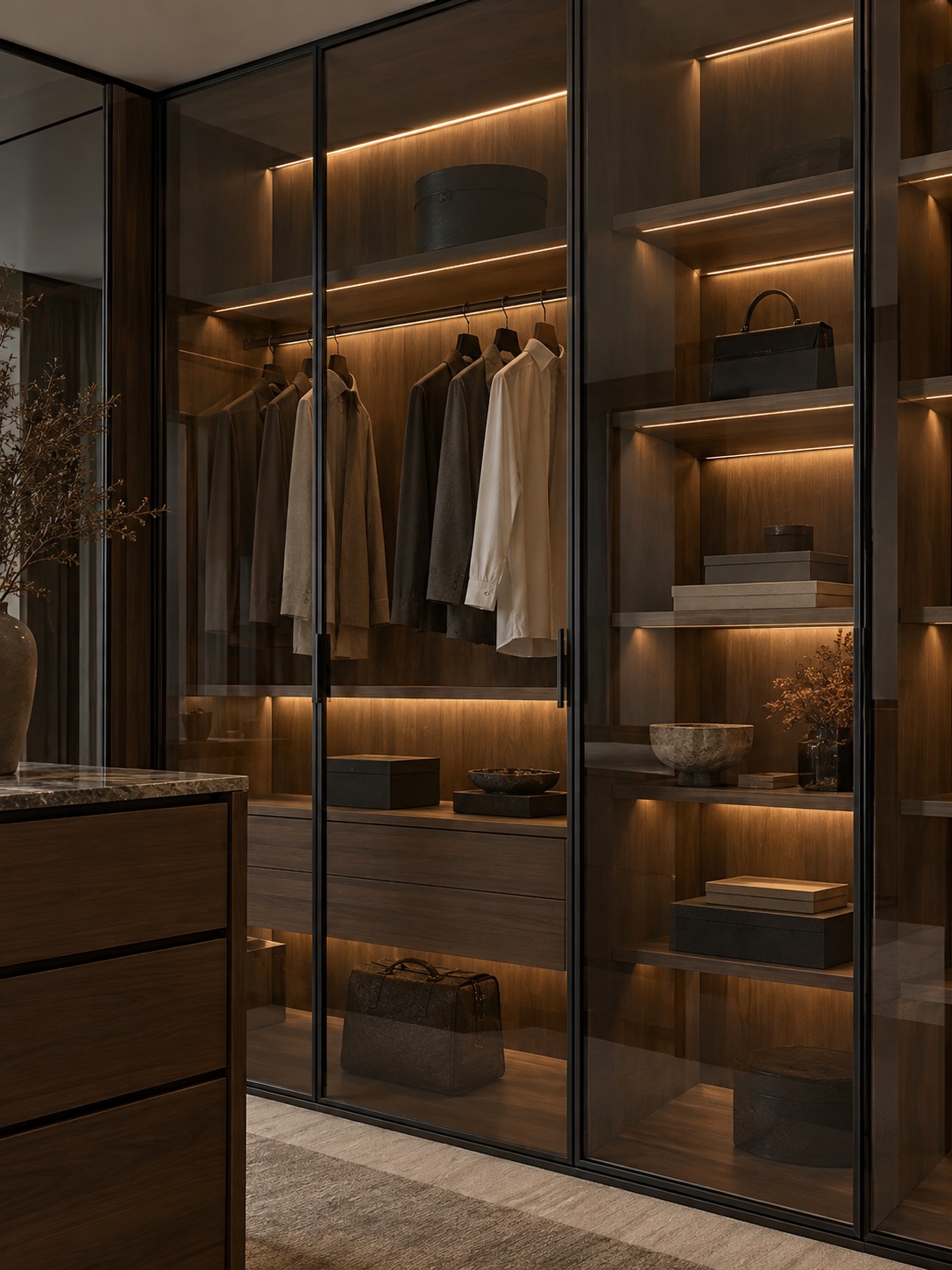 Slim Aluminum Frame + Glass Door in Fully Custom cabinetry