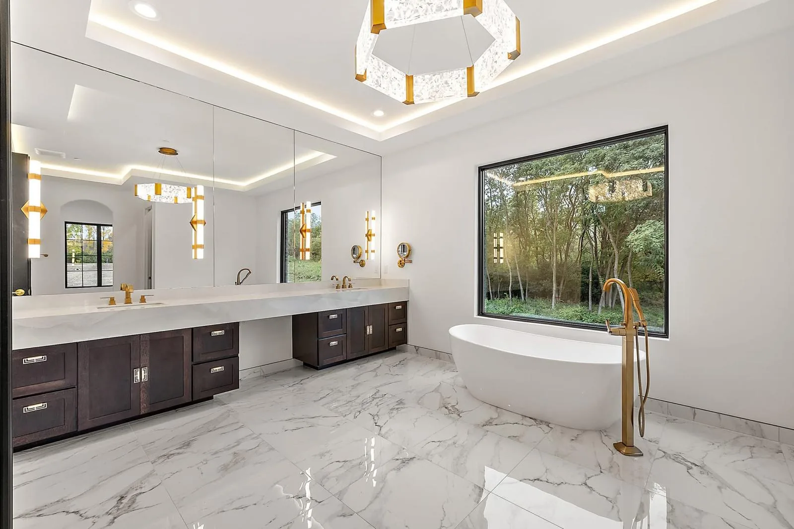 Bathroom stone surfaces and cabinetry