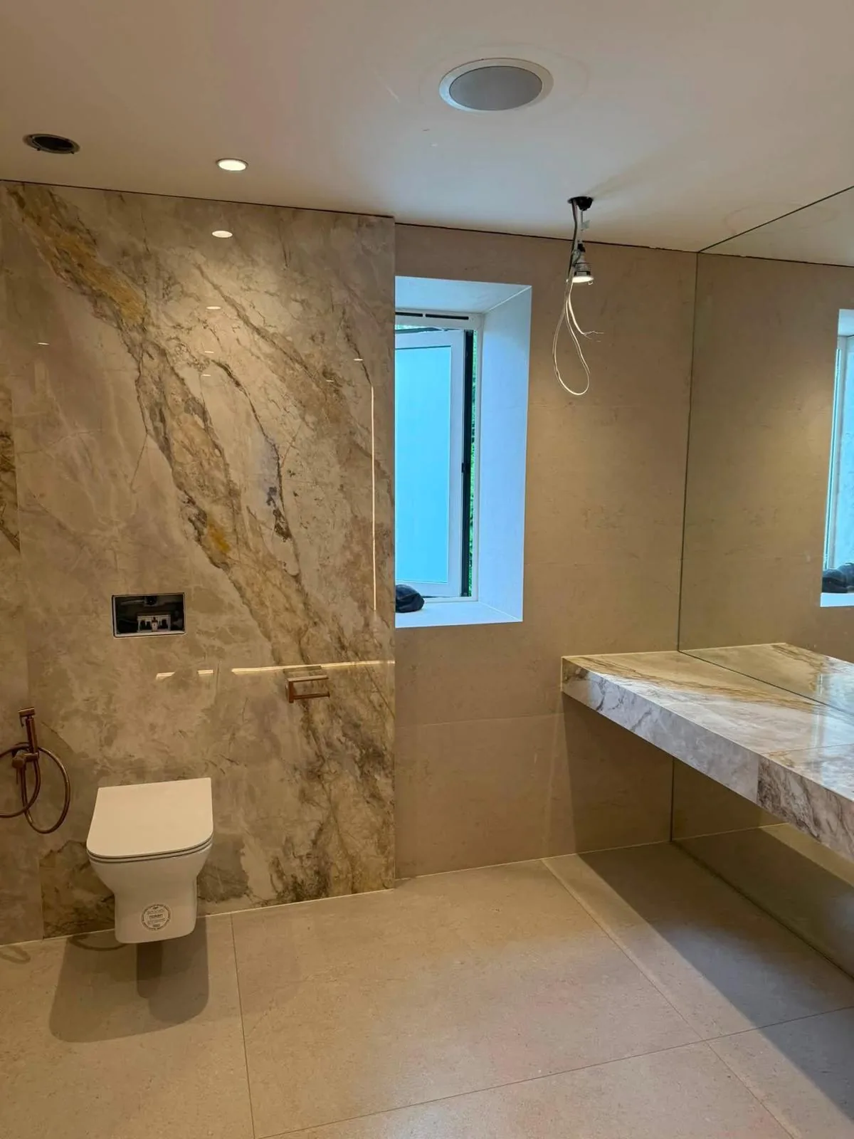 Bathroom stone surfaces and cabinetry