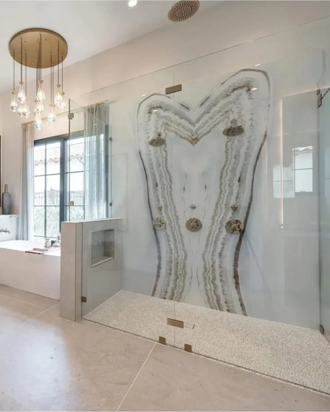 Bathroom stone surfaces and cabinetry